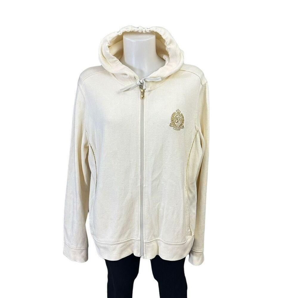 Ralph‎ Lauren Active Ribbed Knit Full Zip Sweater Hoodie Side Pockets size XL